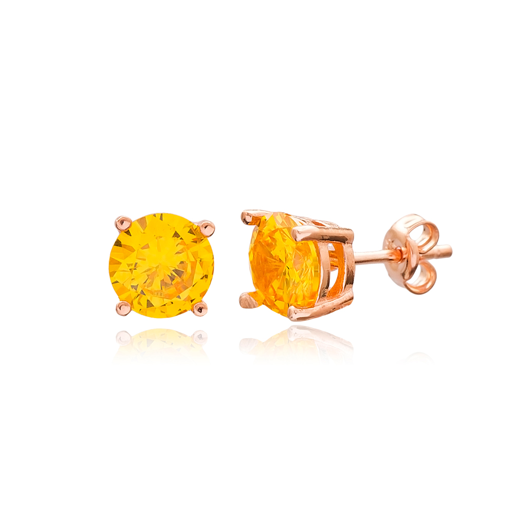 Yellow Stone Solitaire Stud Silver Earring Wholesale 925 Sterling Silver Jewelry