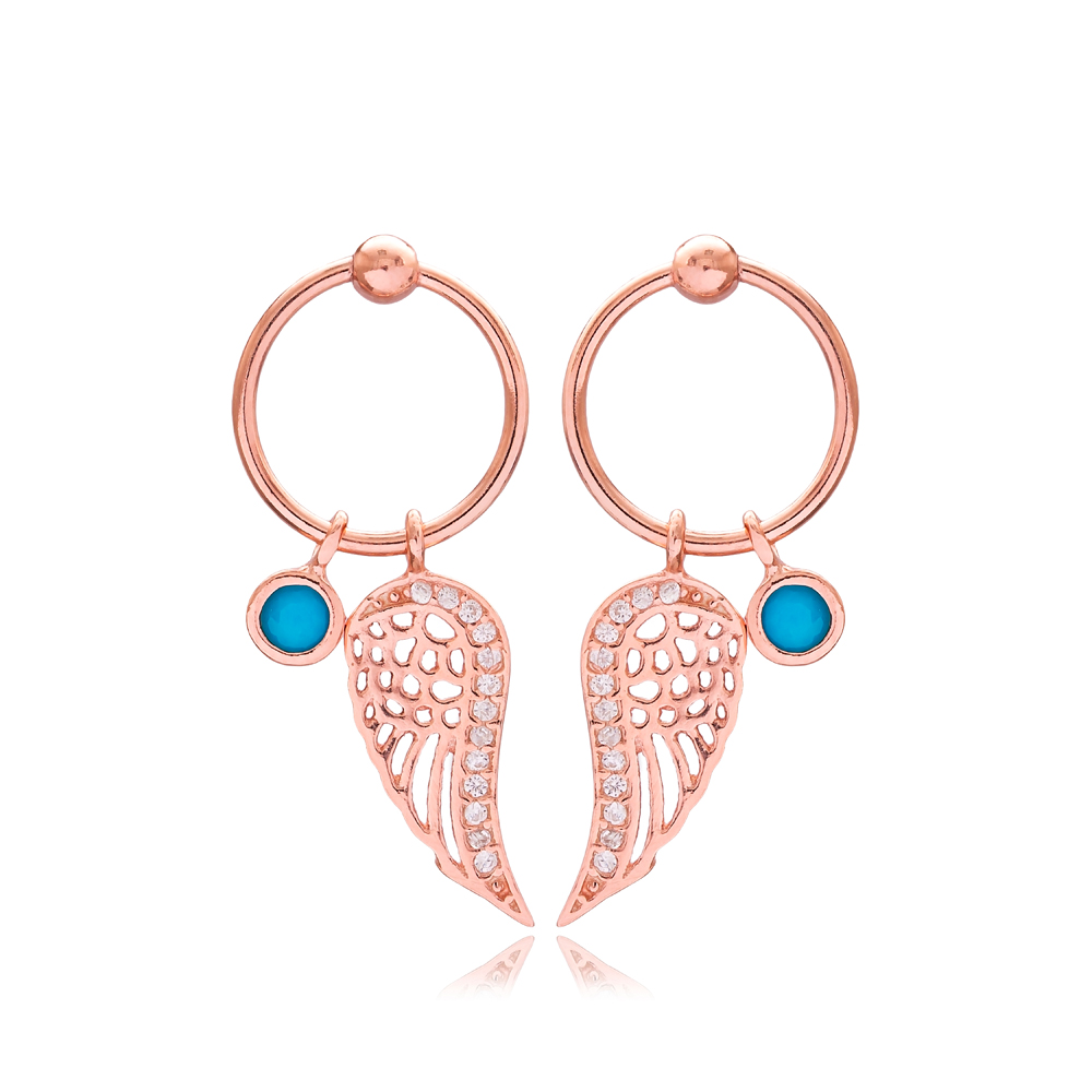 Angel Wings Design Hollow Earrings Handmade Turkish Wholesale 925 Sterling Silver Jewelry