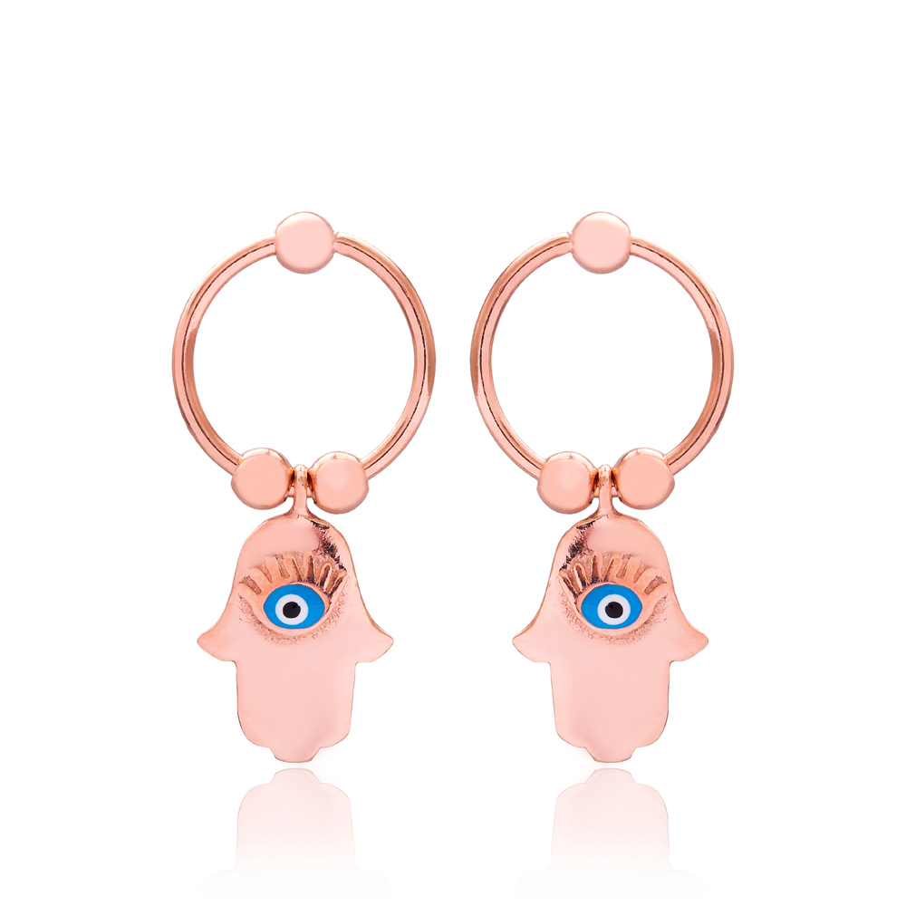 Hamsa with Evil Eye Hollow Earrings Handcrafted Turkish Wholesale 925 Sterling Silver Jewellery