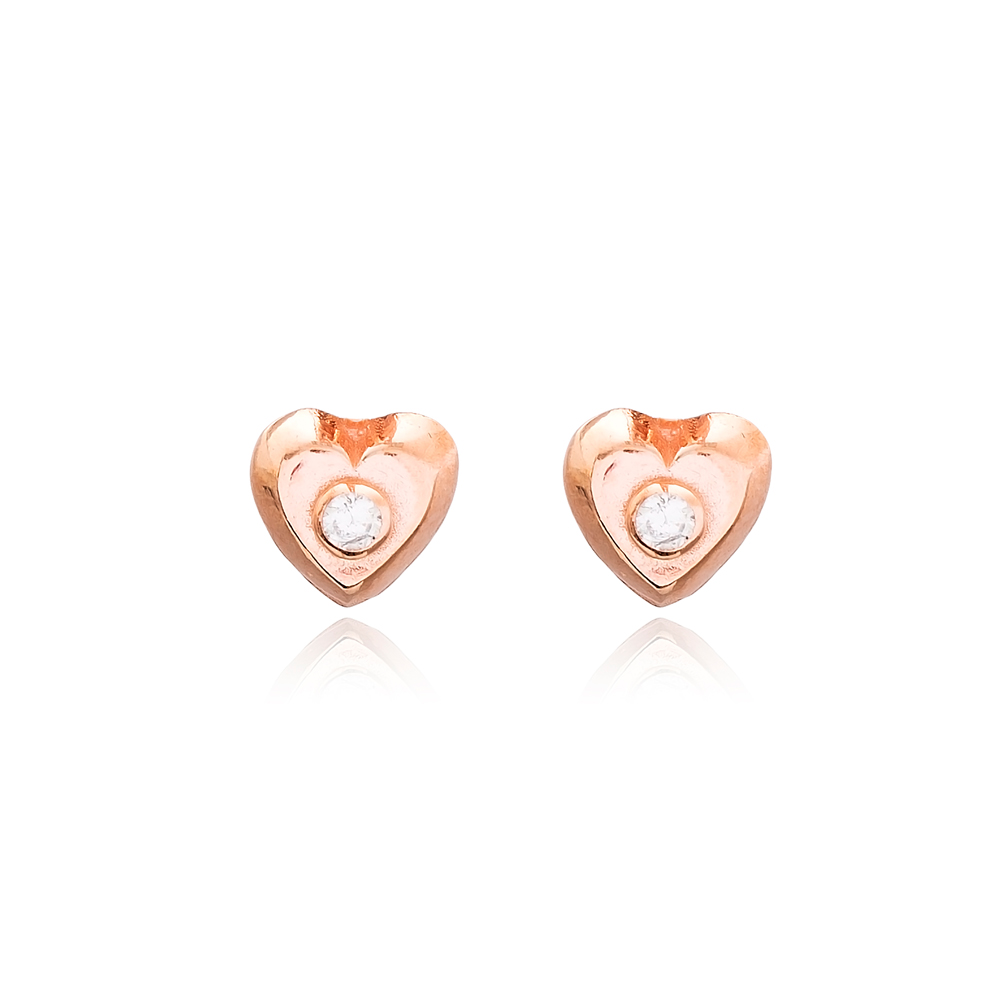 Heart Design Minimal Stud Earrings Wholesale Turkish 925 Sterling Silver Jewelry