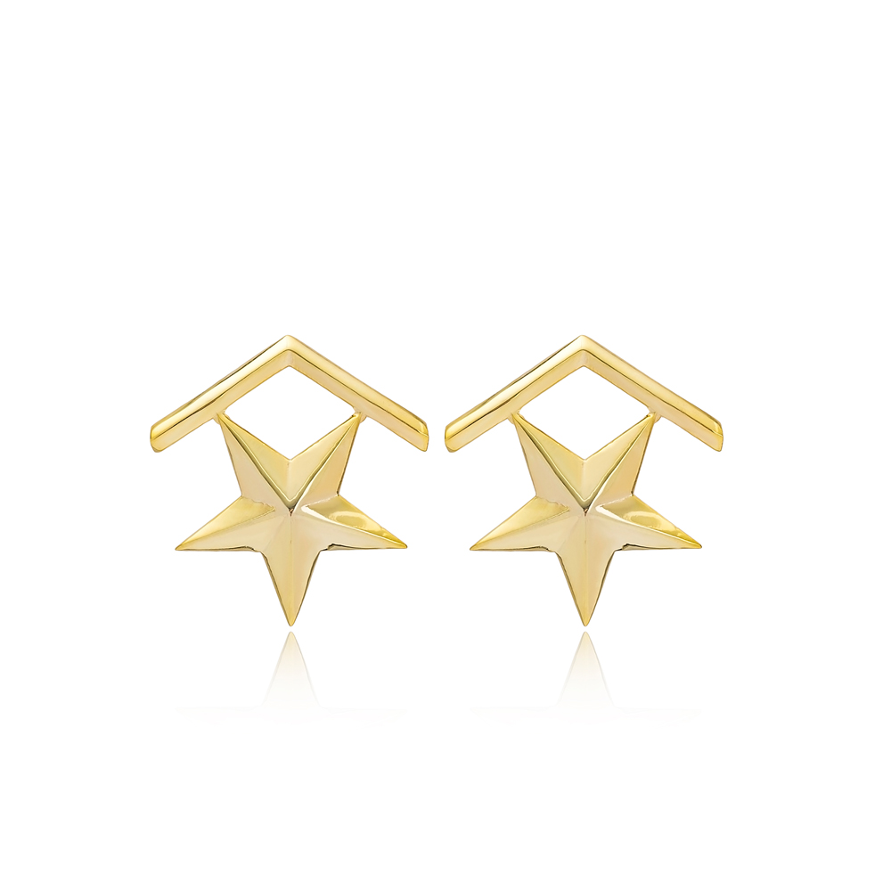 Star Rank Design None Stone Stud Earrings Wholesale Turkish Handmade 925 Sterling Silver Jewelry