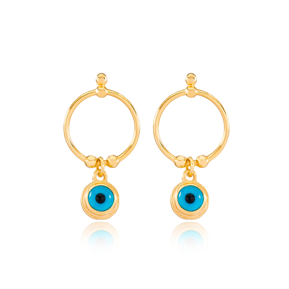 Ringed Evil Eye Design Stud Earrings Wholesale Turkish Handmade 925 Sterling Silver Jewelry