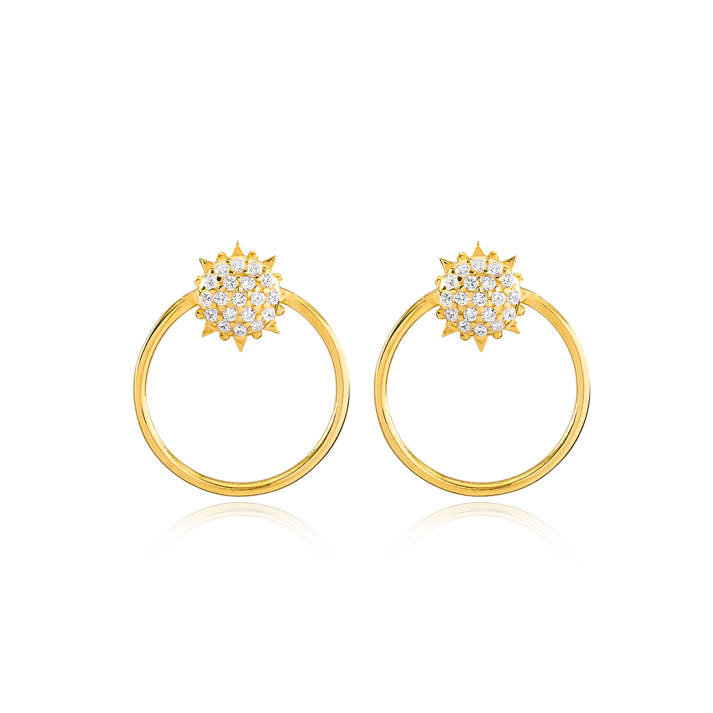 Sun and Round Hollow Design Stud Earrings Wholesale Turkish Handmade 925 Sterling Silver Jewelry