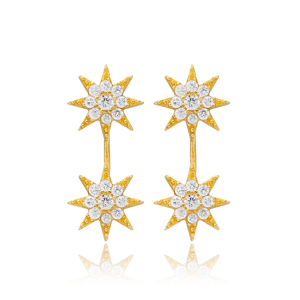 Star Design Zircon Stone Stud Earring Handcrafted Wholesale Turkish 925 Silver Sterling Jewelry