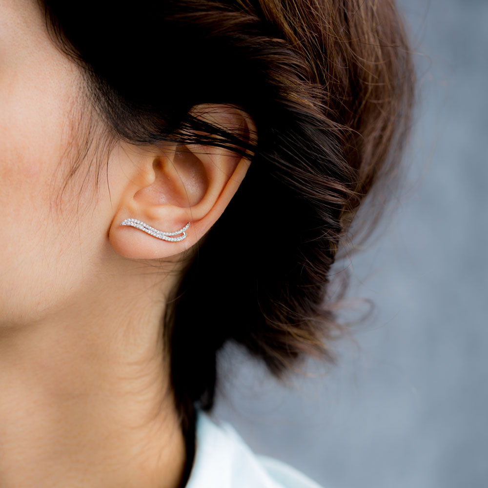Popular Ear Cuff Zircon Trendy Earring Turkish Wholesale Handcrafted 925 Silver Jewelry