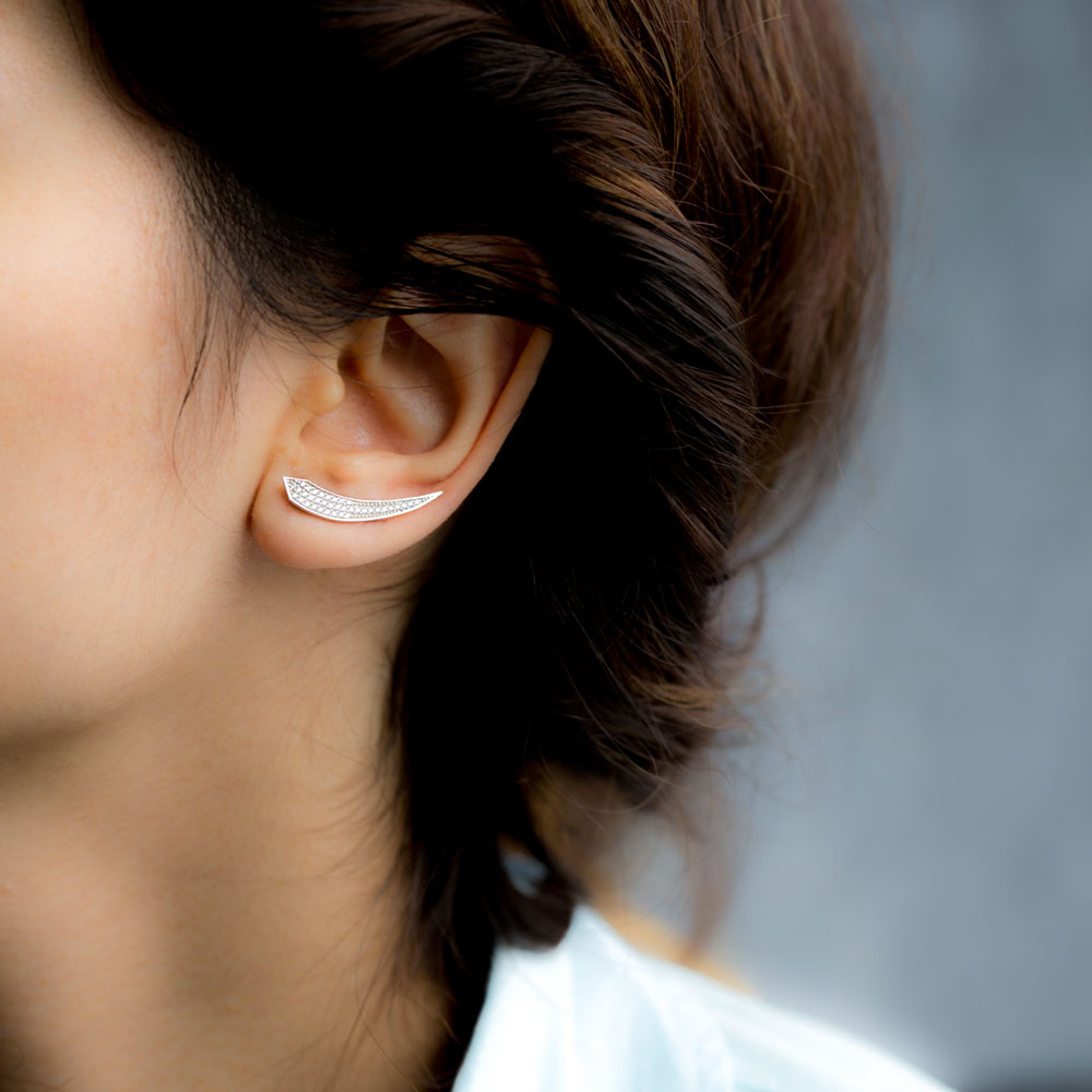 Elegant Ear Cuff Zircon Women Earring Turkish Wholesale Handcrafted 925 Silver Jewelry