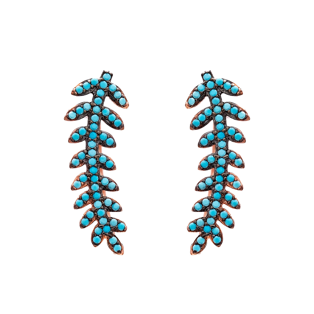 Fern Style Micro Turquoise Ear Cuff Turkish Wholesale Handcrafted Silver Earring