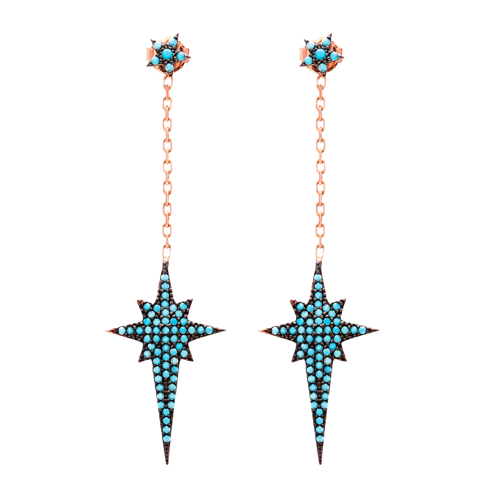 Pole Star Nano Turquoise Ear Cuff Turkish Wholesale Handcrafted Silver Earring