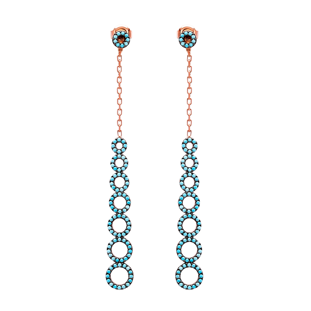 Nano Turquoise Ear Thread Long Round Shape Turkish Wholesale Handcrafted Silver Earring