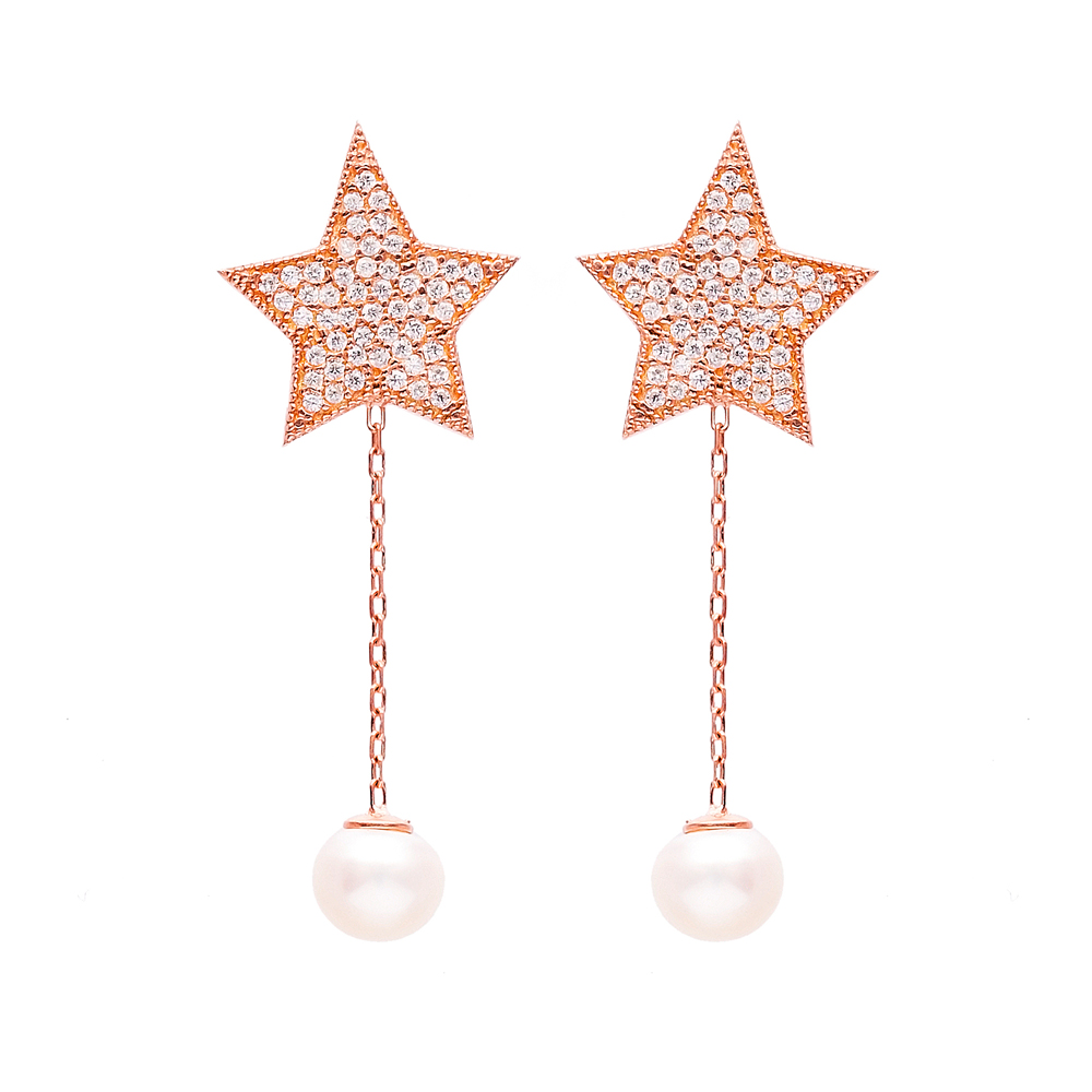 Star Dangle Pearl Earrings Turkish Wholesale Sterling Silver Earring