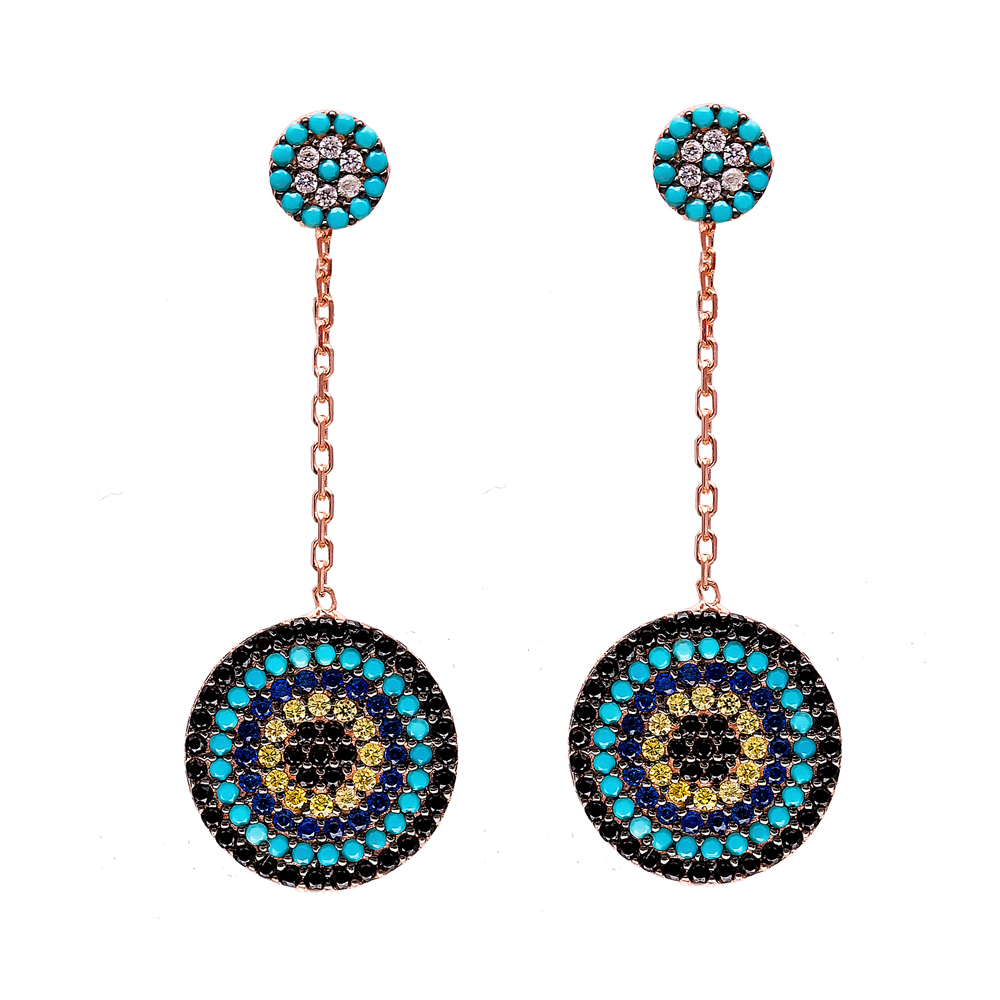 Dangle Evil Eye Design Earrings Turkish Wholesale 925 Sterling Silver Earring