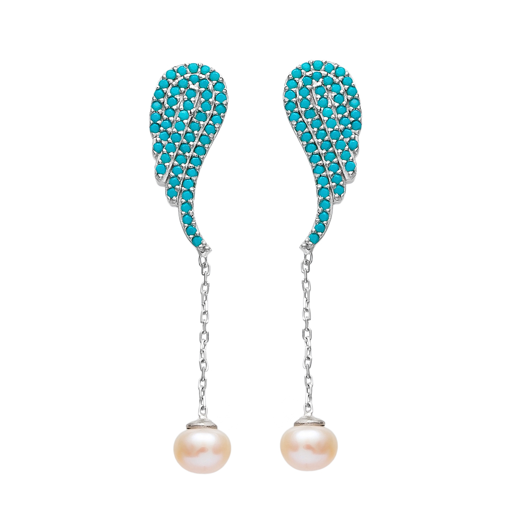 Dangle Pearl Wing Earrings Turkish Wholesale Sterling Silver Earring