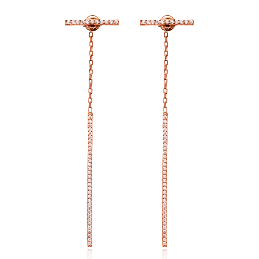 Thin Pave Bar Earring Wholesale Sterling Silver Earrings