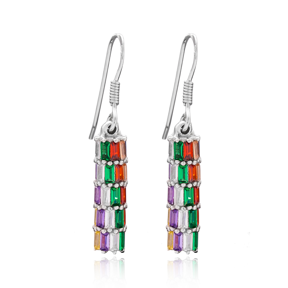 Baguette Shape Stone Silver Earring Wholesale 925 Sterling Silver Jewelry