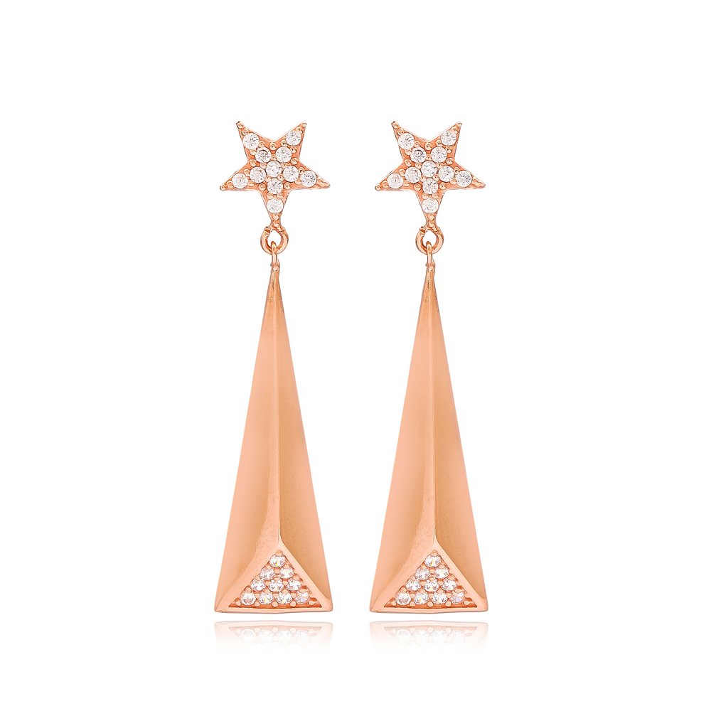 Dainty Design Star Long Earrings Turkish Wholesale Sterling Silver Jewelry