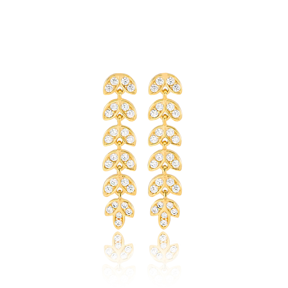 29 mm Length Palm Design Turkish Silver Stud Long Earrings