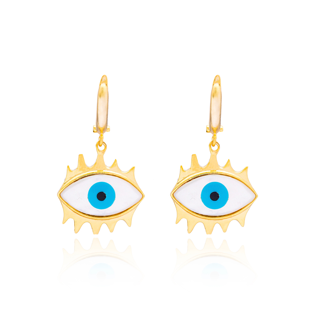 Evil Eye Design Earring In Turkish Mother of Pearl Wholesale Turkish 925 Sterling Silver Earring