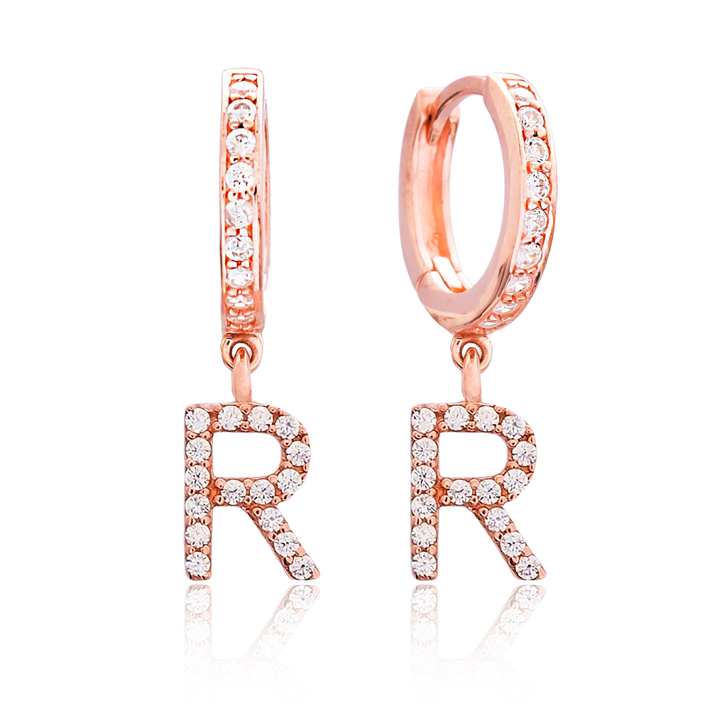 Letter R Dangle Earring Wholesale Handmade Turkish 925 Silver Sterling Jewelry