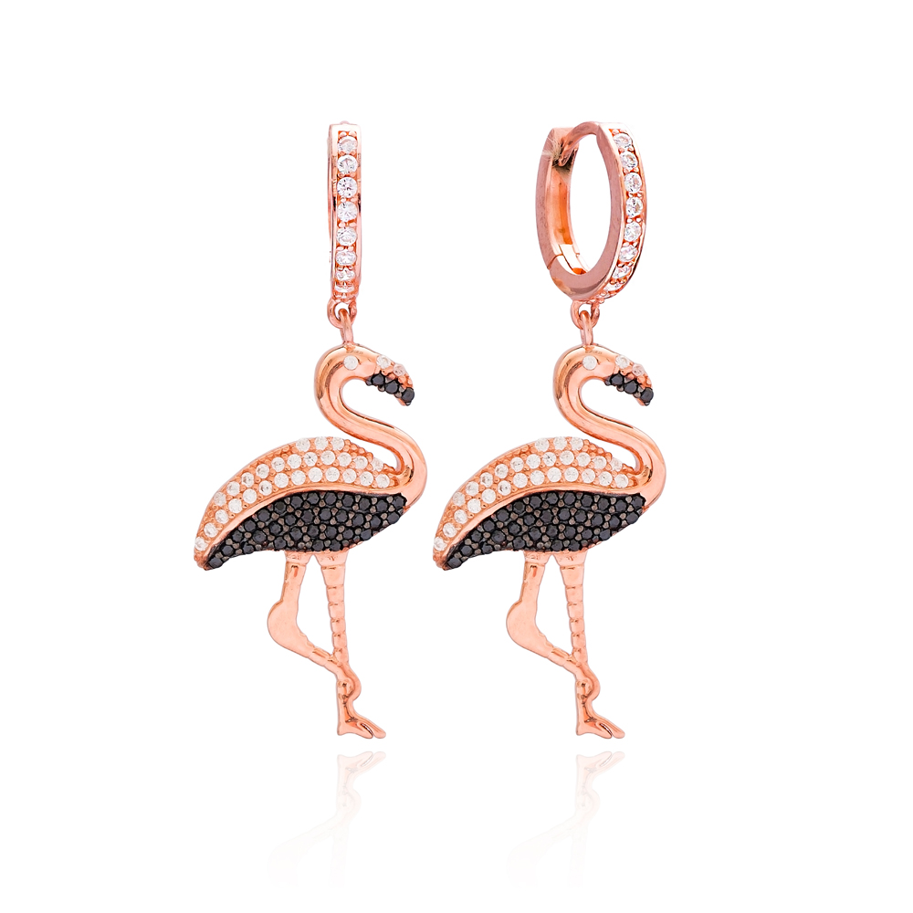 Zircon Flamingo Dangle Earrings Wholesale 925 Sterling Silver Jewelry