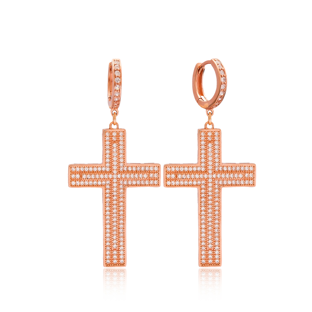 Inlaid Cross Hoop Earrings Turkish Wholesale Sterling Silver Earring