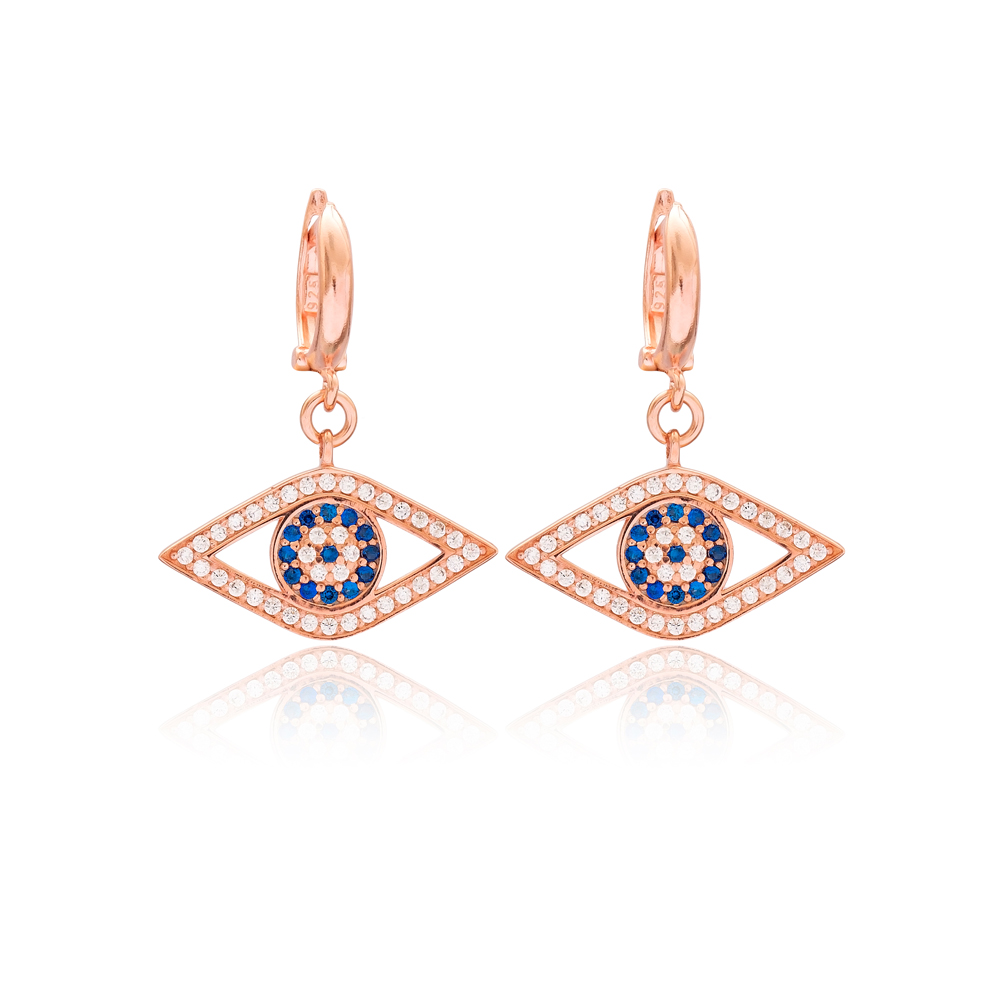 Evil Eye Design Dangle Earrings Turkish Wholesale Handmade 925 Sterling Silver Jewelry