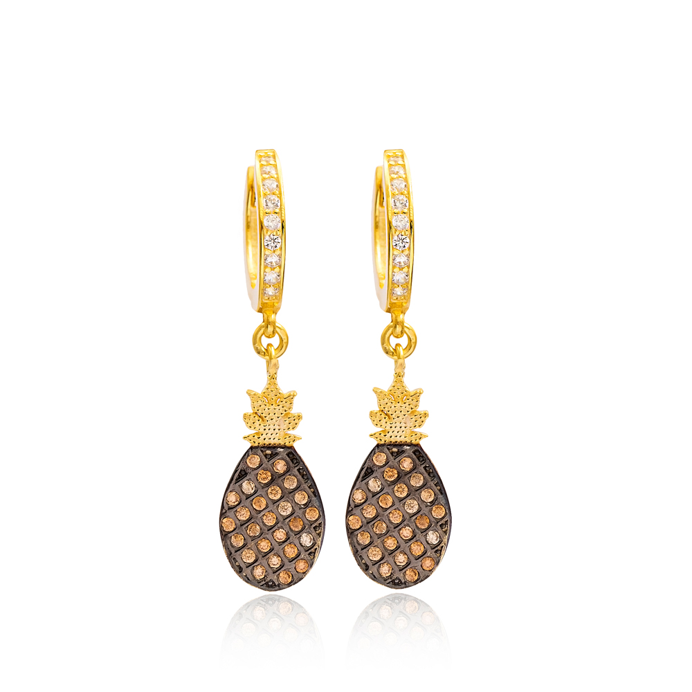 Pineapple Design Dangle Earrings Turkish Wholesale Handmade 925 Sterling Silver Jewelry