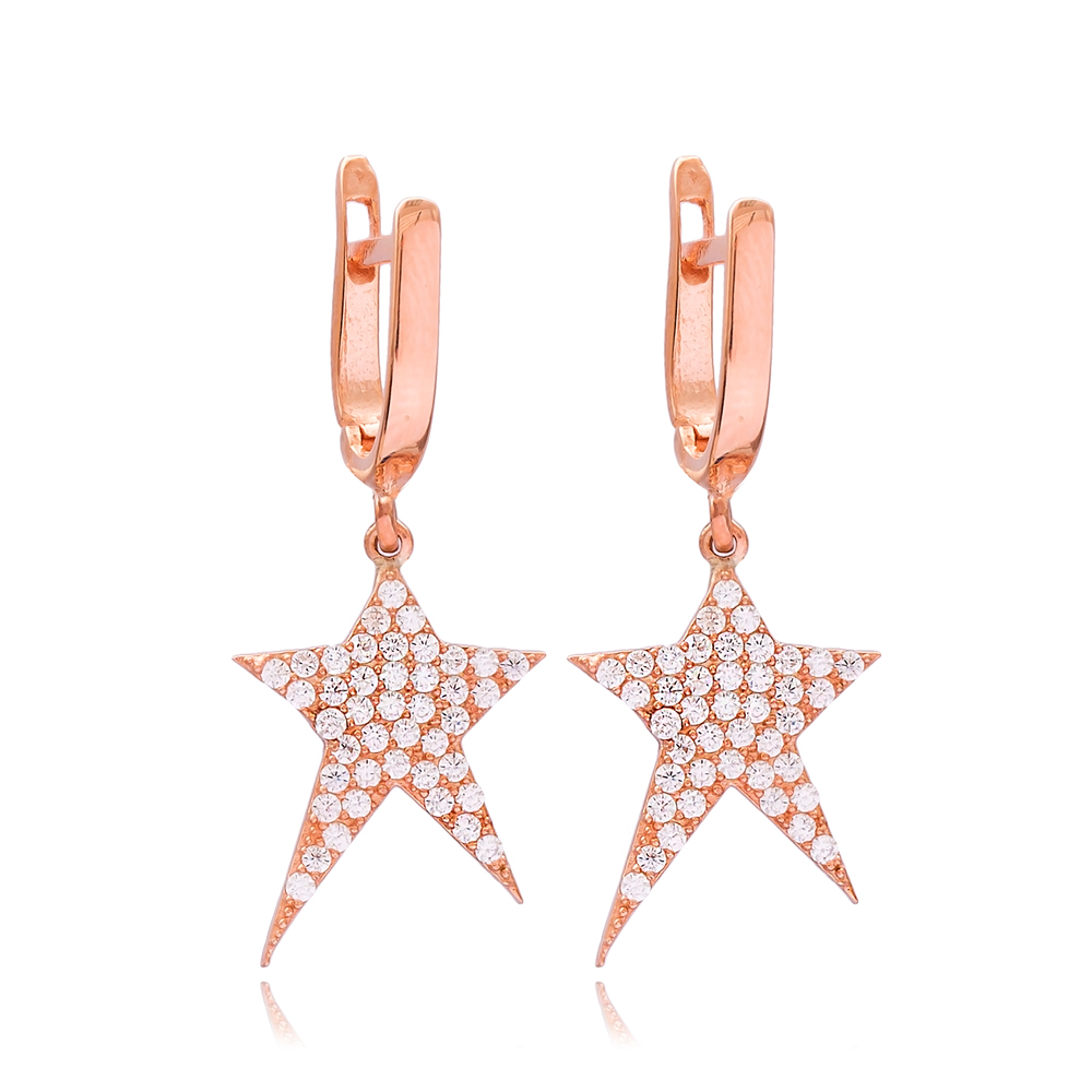 Star Design Turkish Wholesale Handmade 925 Sterling Silver Dangle Earrings