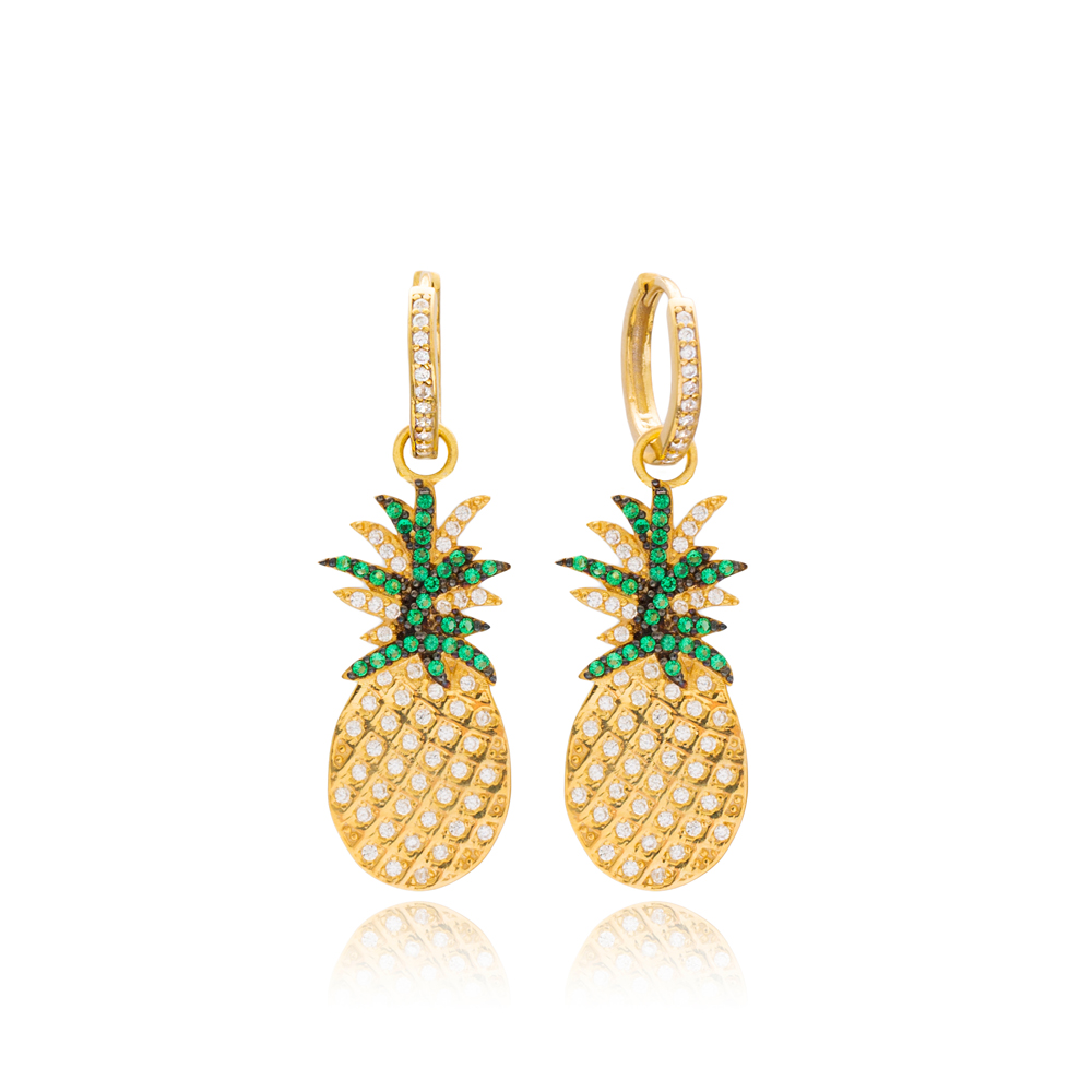 Trendy Pineapple Charm Design Turkish Wholesale Handmade 925 Sterling Silver Dangle Earrings