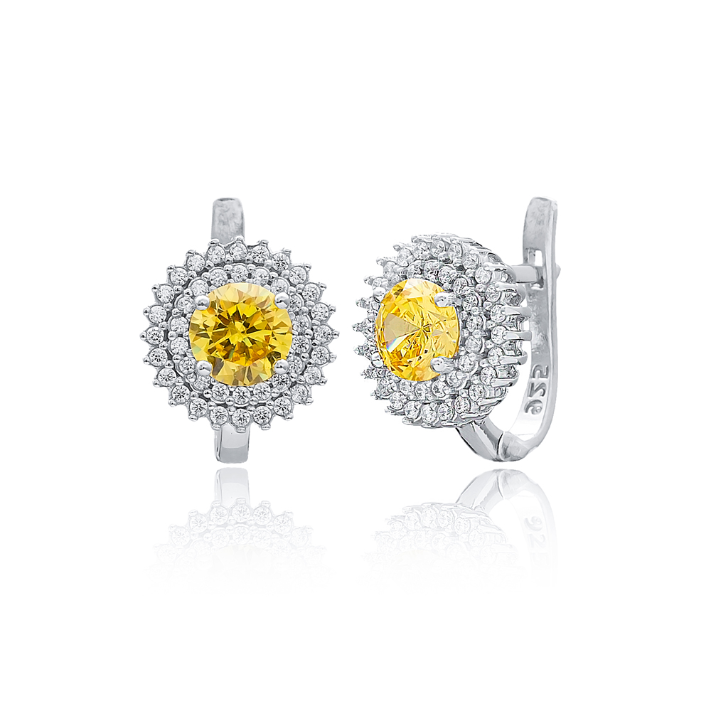 Citrine Diamond Style Dainty Earring Wholesale Handmade Turkish Sterling Silver Jewelry