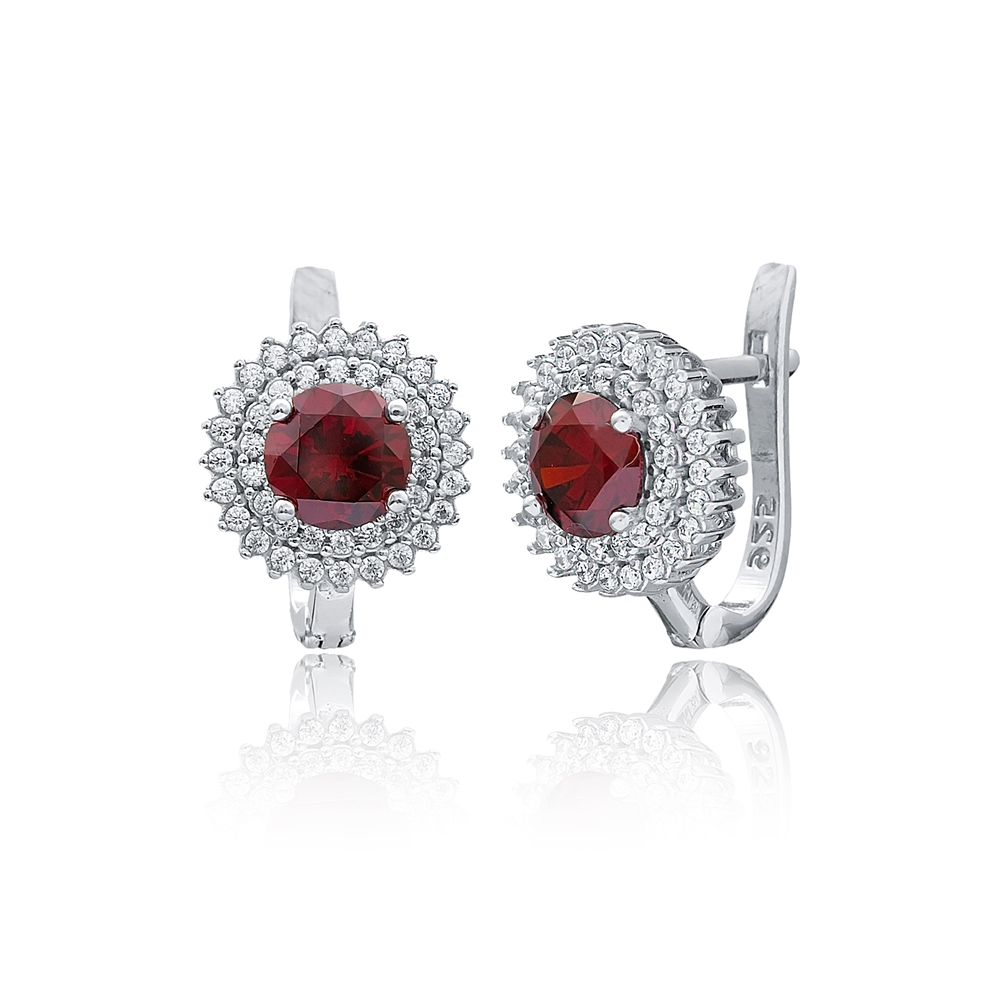 Garnet Diamond Style Dainty Earring Wholesale Handmade Turkish Sterling Silver Jewelry