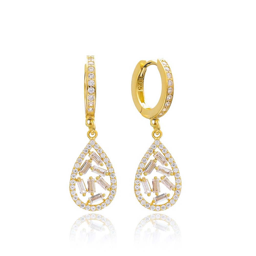 Drop Design Zircon Stone Dangle Earring Turkish Wholesale 925 Sterling Silver Jewelry