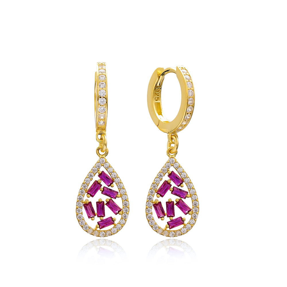 Drop Design Ruby Stone Dangle Earring Turkish Wholesale 925 Sterling Silver Jewelry