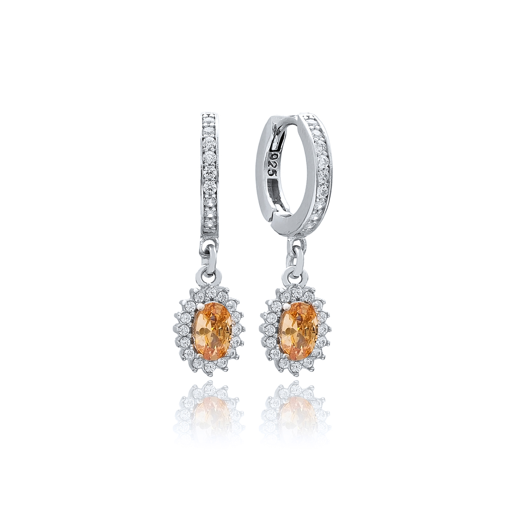 Citrine Stone Elegant Diamond Style Dangle Earring Wholesale Turkish 925 Sterling Silver Jewelry