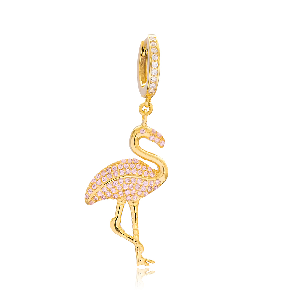 Flamingo Design Dangle Earring Wholesale Handmade Turkish 925 Silver Sterling Jewelry