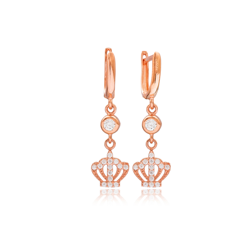 Crown Design Dangle Earrings Wholesale Turkish 925 Silver Sterling Jewelry