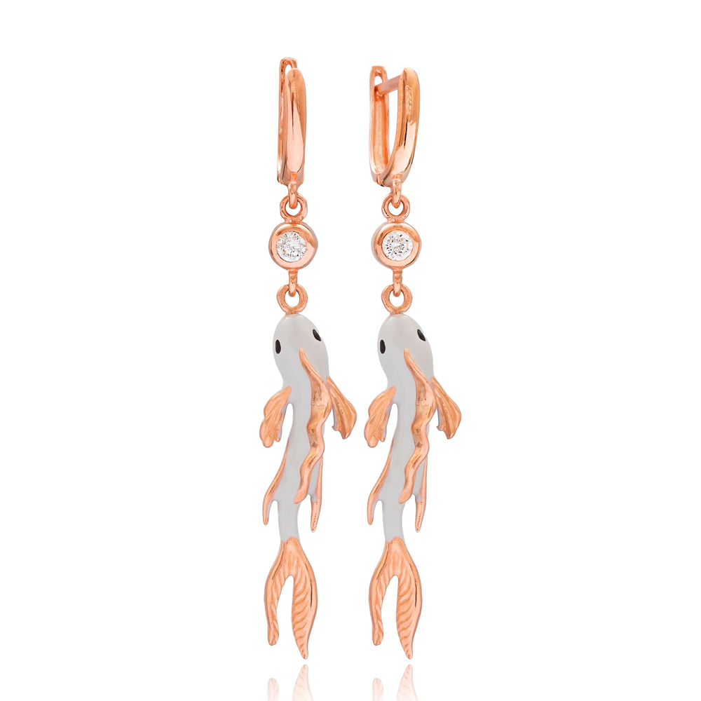 Enamel Fish Design Dangle Earrings Wholesale Turkish 925 Silver Sterling Jewelry