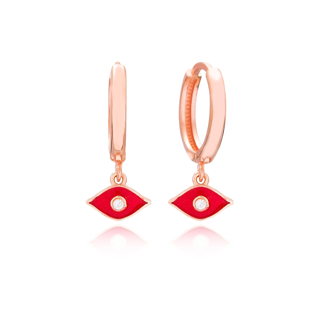 Red Enamel Eye Design Dangle Earrings Turkish Wholesale 925 Sterling Silver Jewelry
