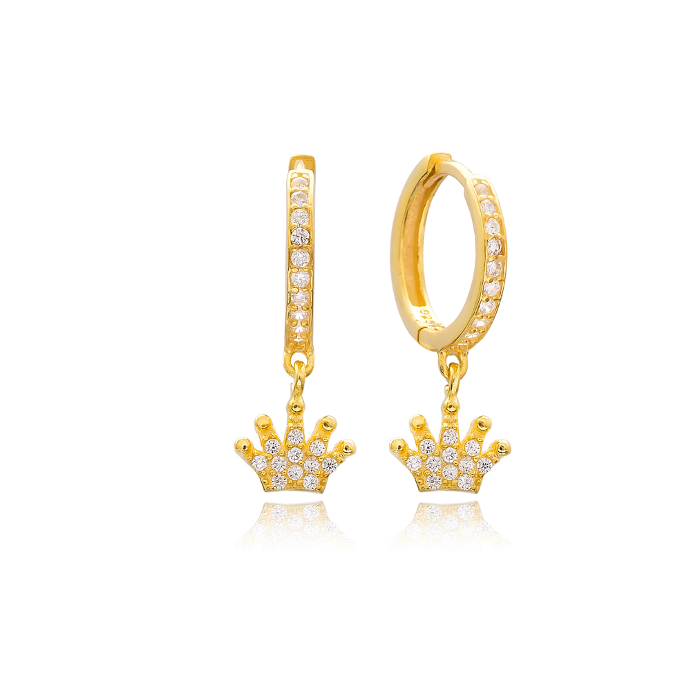 Dangle Zircon Crown Earrings Turkish Wholesale Handmade Sterling Silver Earring