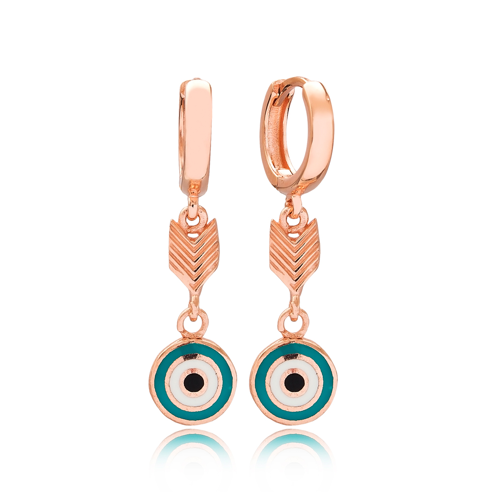 Arrow Shape Evil Eye Design Turkish Wholesale Handmade 925 Sterling Silver Dangle Earrings