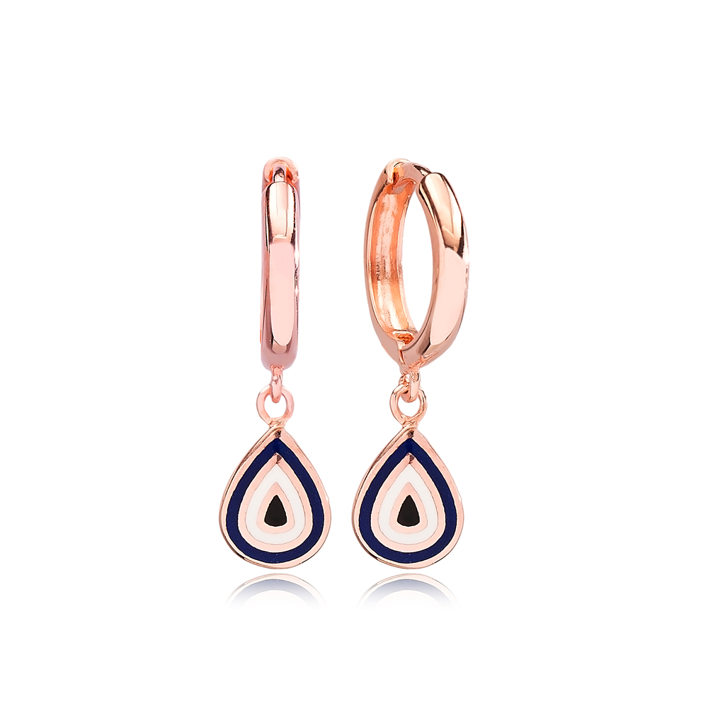 Drop Shape Evil Eye Design Turkish Wholesale 925 Sterling Silver Dangle Earrings