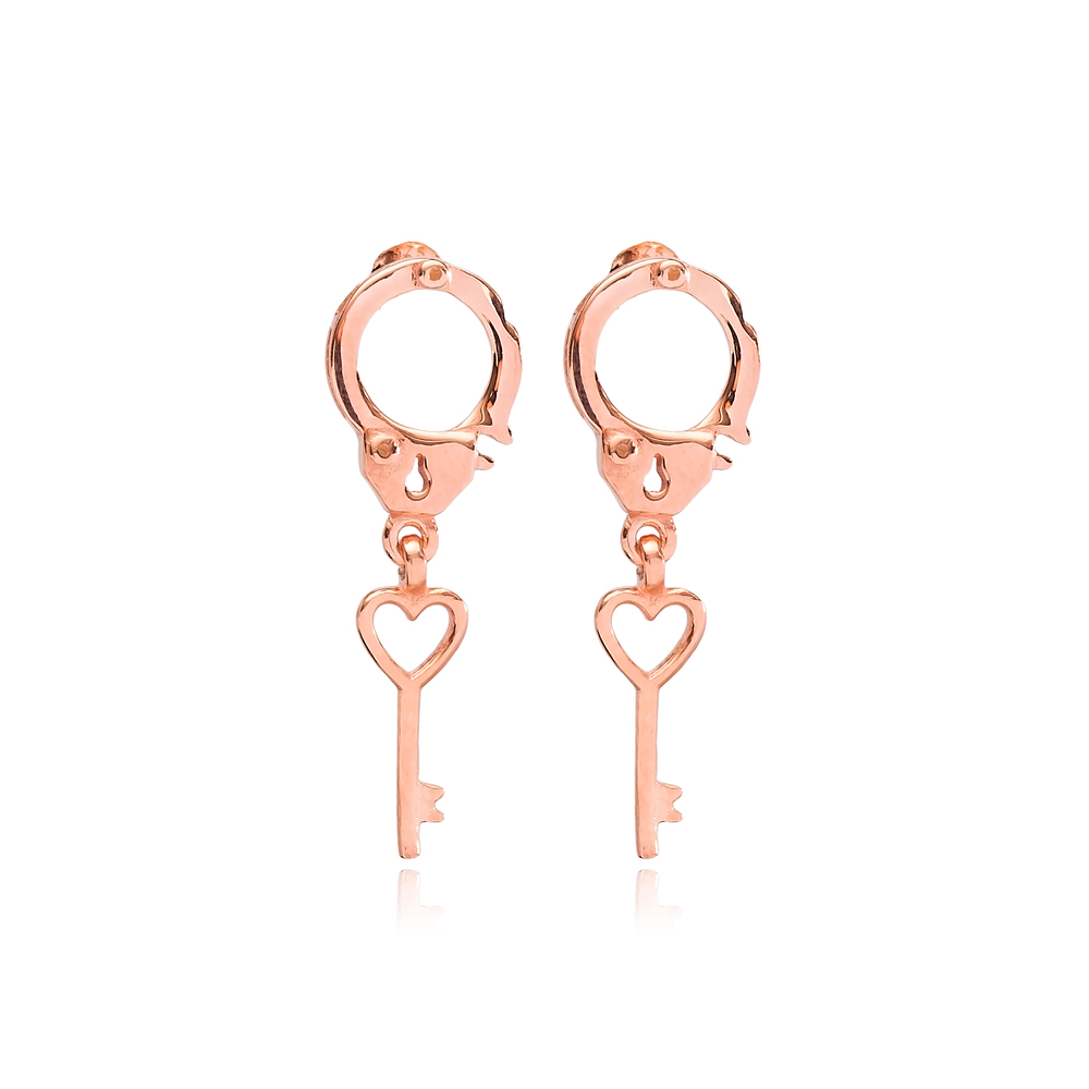 Heart Key Design Earring Handcrafted Wholesale Turkish 925 Silver Sterling Jewelry