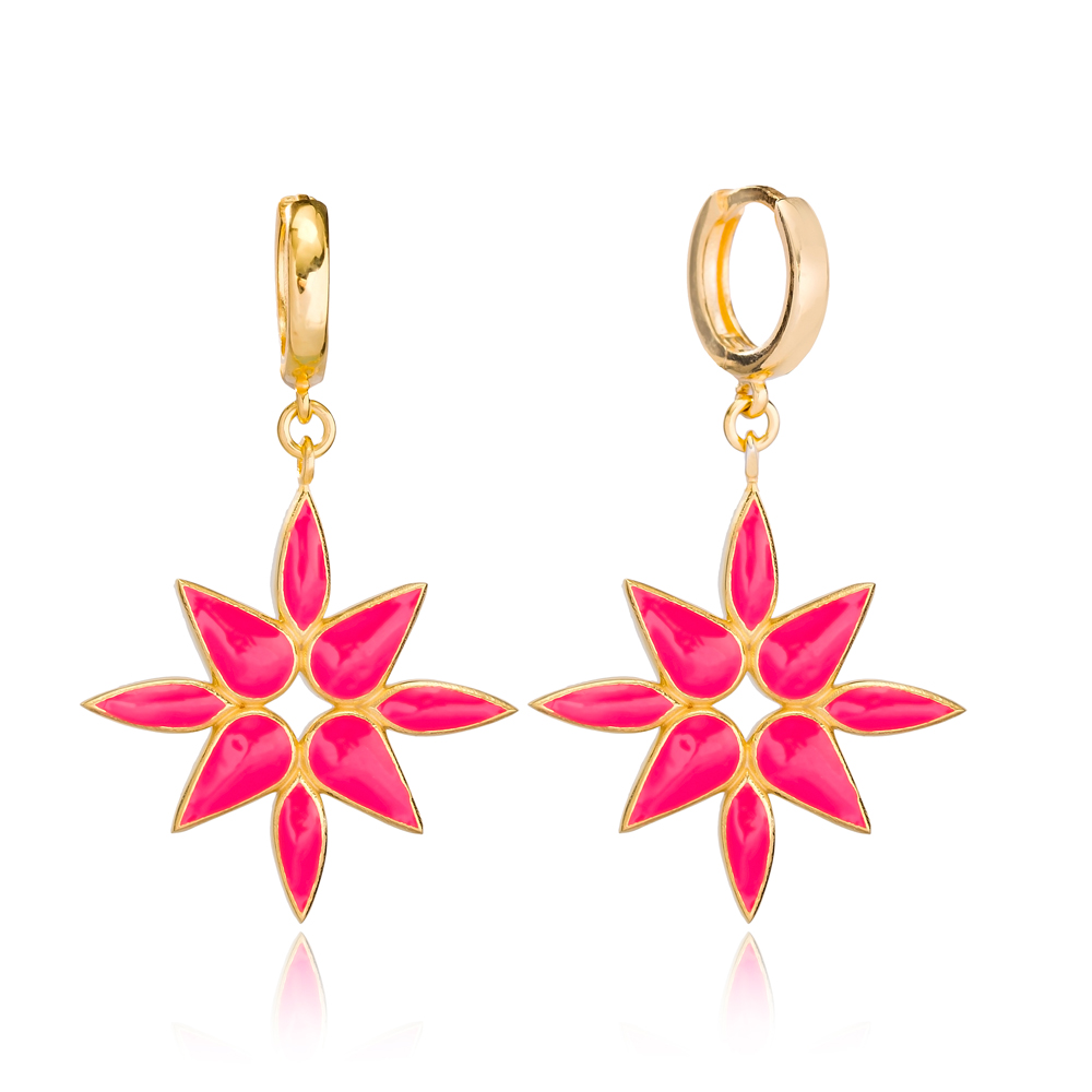 Magento Pink Enamel Dangle Earring Turkish Wholesale Handmade 925 Sterling Silver Jewelry