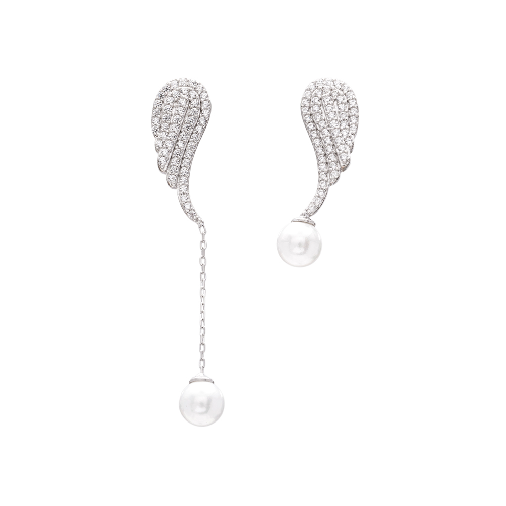 Dangle Pearl Wing Earrings Turkish Wholesale Sterling Silver Earring