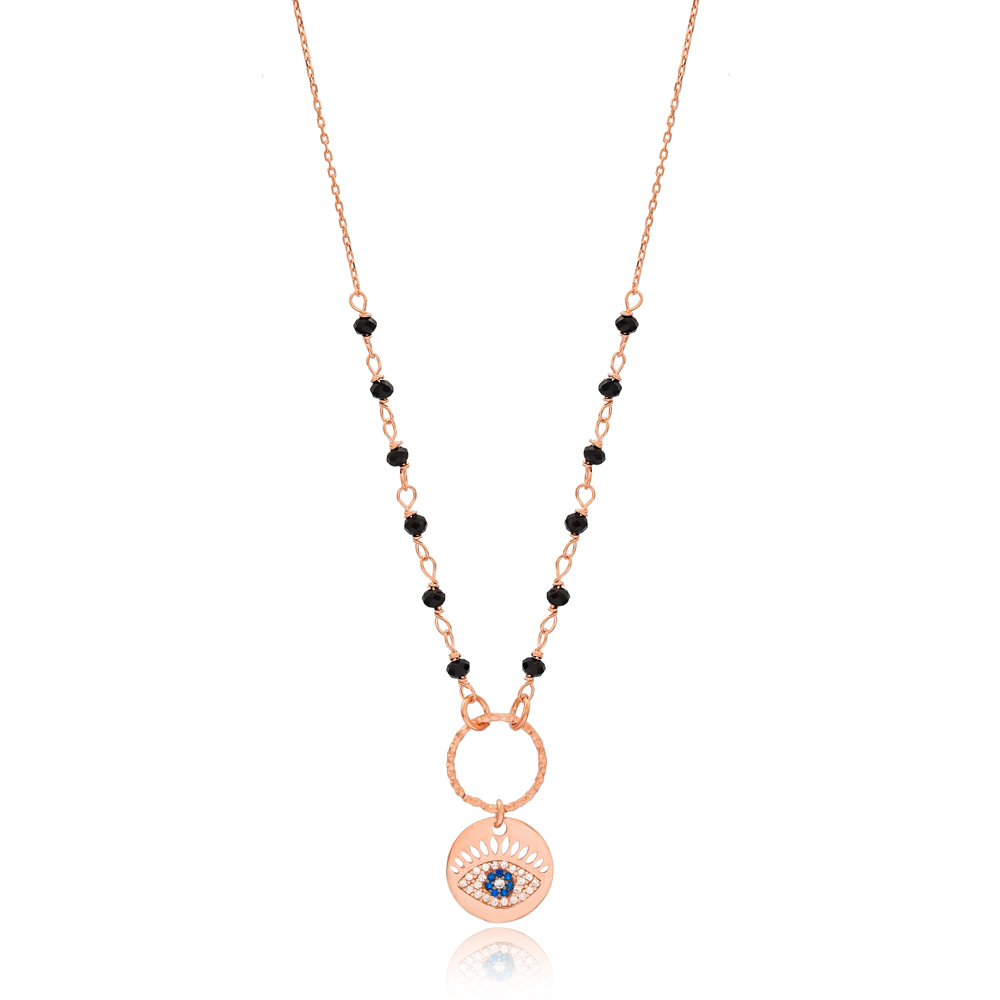 Onyx Stone Evil Eye Charm Necklace Turkish Wholesale Handmade 925 Silver Sterling Jewelry