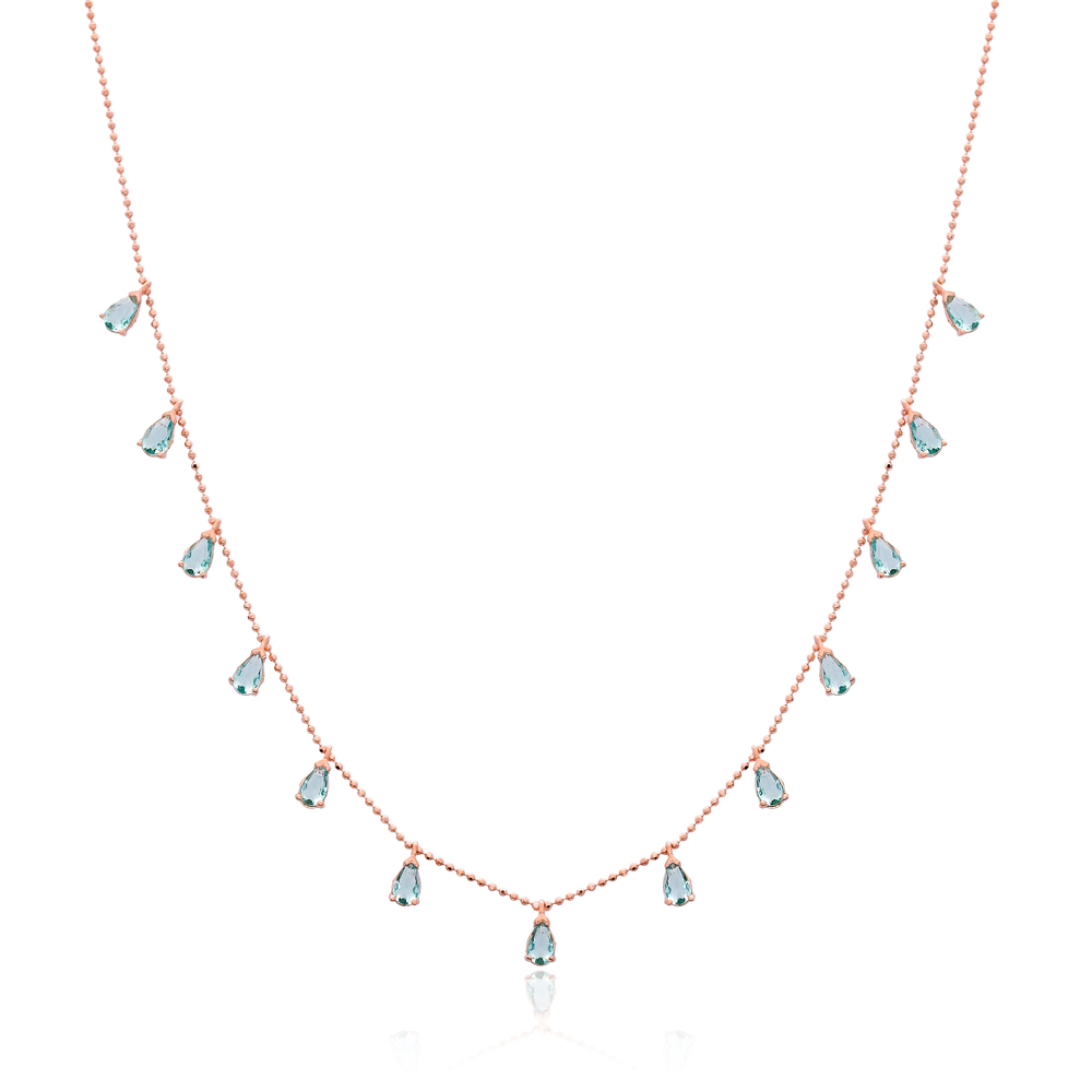 Minimalist Aquamarine Stone Design Turkish Wholesale Handcrafted 925 Silver Necklace