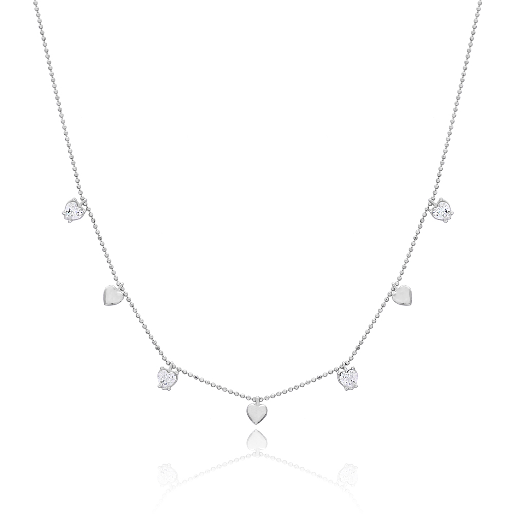 Heart Design Plain and Zircon Stone Turkish Wholesale 925 Silver Shaker Necklace