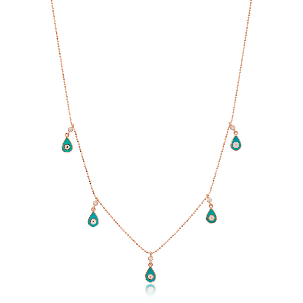 Turquoise Enamel Drop Charm Jewelry Wholesale Handmade 925 Silver Sterling Necklace