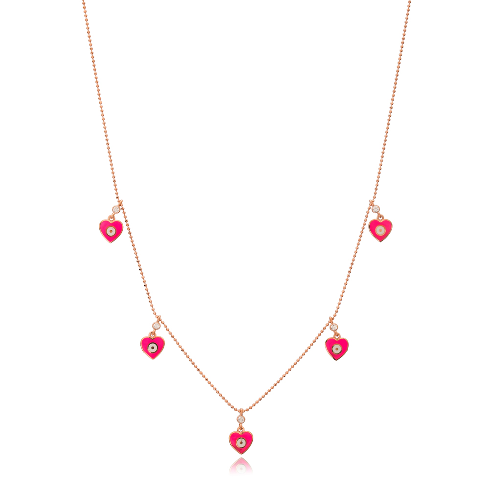 Pink Enamel Heart Charm Jewelry Wholesale Handmade 925 Silver Sterling Necklace