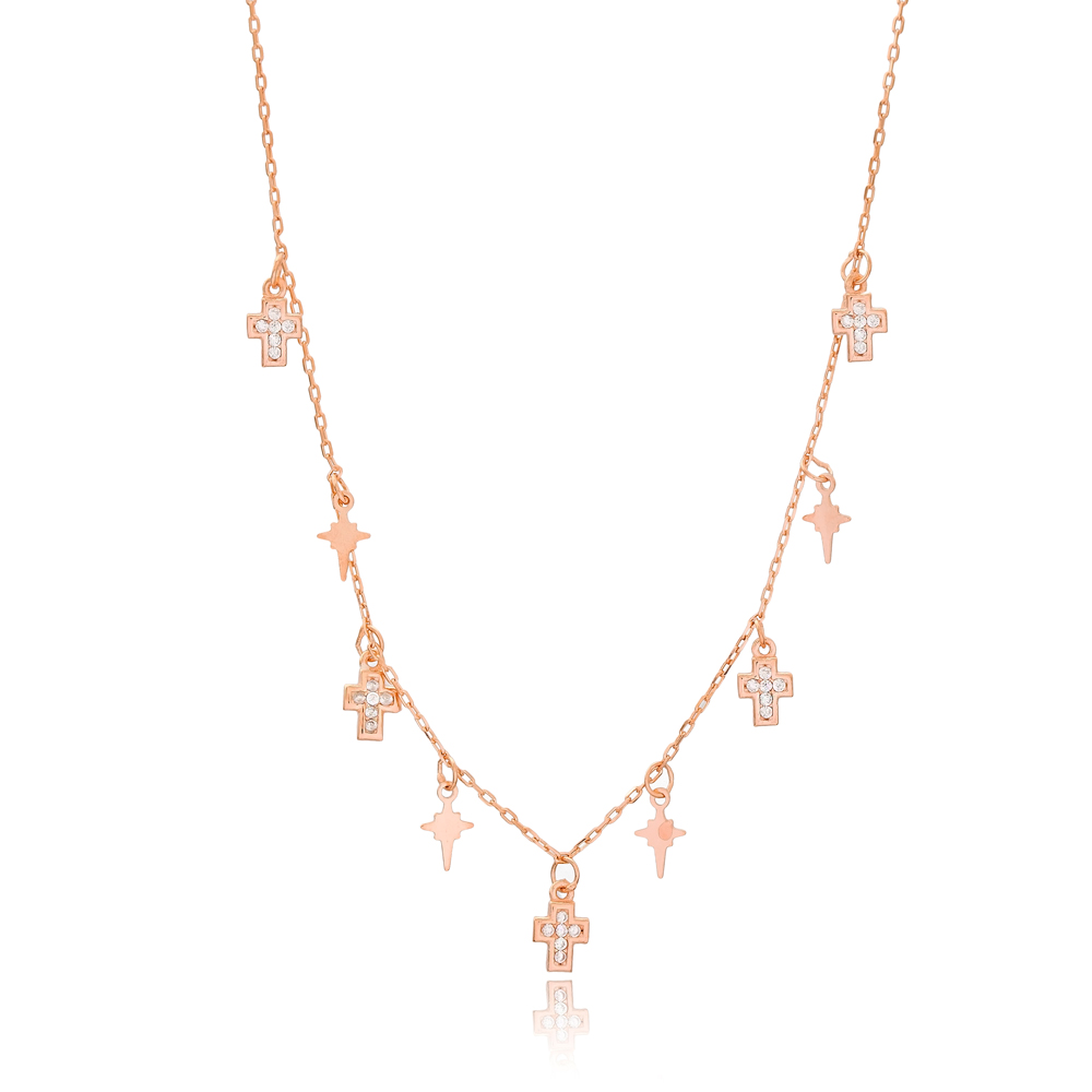 Cross and North Star Design Turkish Wholesale Handcrafted 925 Silver Necklace