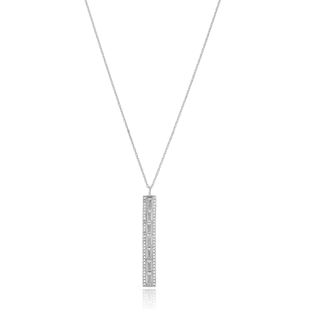 Zircon Stone Baguette Shape Silver Pendant Wholesale Sterling Silver Jewelry